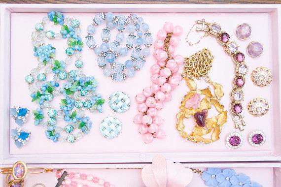 Vintage Silver Tone and Blue Lucite Clip on Earrings, Basket Weave Design by 1960s - Vintage Meet Modern Vintage Jewelry - Chicago, Illinois - #oldhollywoodglamour #vintagemeetmodern #designervintage #jewelrybox #antiquejewelry #vintagejewelry