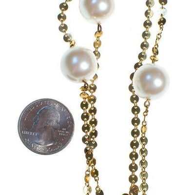 Vintage Carolee Necklace Long Gold Chain with Faux Pearl Stations by Carolee - Vintage Meet Modern Vintage Jewelry - Chicago, Illinois - #oldhollywoodglamour #vintagemeetmodern #designervintage #jewelrybox #antiquejewelry #vintagejewelry