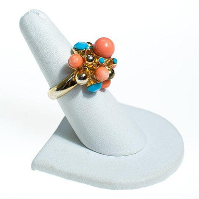 Vintage Coral and Turquoise Bead Statement Ring by 1990s - Vintage Meet Modern Vintage Jewelry - Chicago, Illinois - #oldhollywoodglamour #vintagemeetmodern #designervintage #jewelrybox #antiquejewelry #vintagejewelry