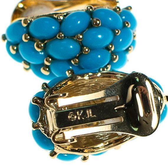 Vintage Kenneth Jay Lane Turquoise Beaded Earrings, Clip On by Kenneth Jay Lane - Vintage Meet Modern Vintage Jewelry - Chicago, Illinois - #oldhollywoodglamour #vintagemeetmodern #designervintage #jewelrybox #antiquejewelry #vintagejewelry