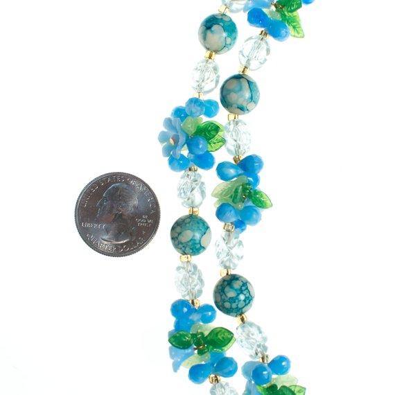 Vintage 1950s Blue and White Crystal Bubble Bead Necklace with Flowers by 1950s - Vintage Meet Modern Vintage Jewelry - Chicago, Illinois - #oldhollywoodglamour #vintagemeetmodern #designervintage #jewelrybox #antiquejewelry #vintagejewelry