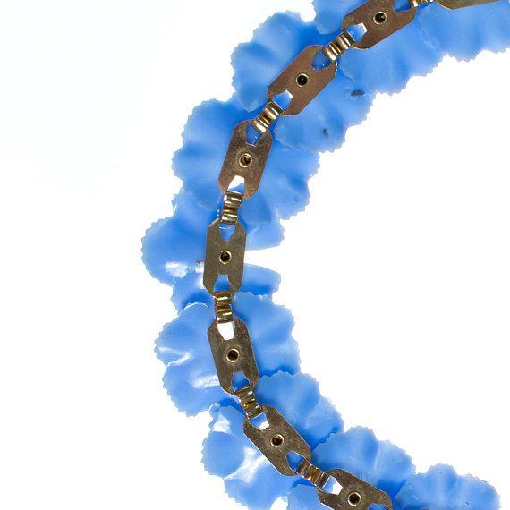 Blue Lucite Necklace with Pale Blue Rhinestones, Gold Tone, J Hook Clasp by 1950s - Vintage Meet Modern Vintage Jewelry - Chicago, Illinois - #oldhollywoodglamour #vintagemeetmodern #designervintage #jewelrybox #antiquejewelry #vintagejewelry