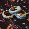 Vintage Jomaz White Flower and Turquoise Cabochon Wide Hinged Bangle Bracelet by 1960s - Vintage Meet Modern Vintage Jewelry - Chicago, Illinois - #oldhollywoodglamour #vintagemeetmodern #designervintage #jewelrybox #antiquejewelry #vintagejewelry