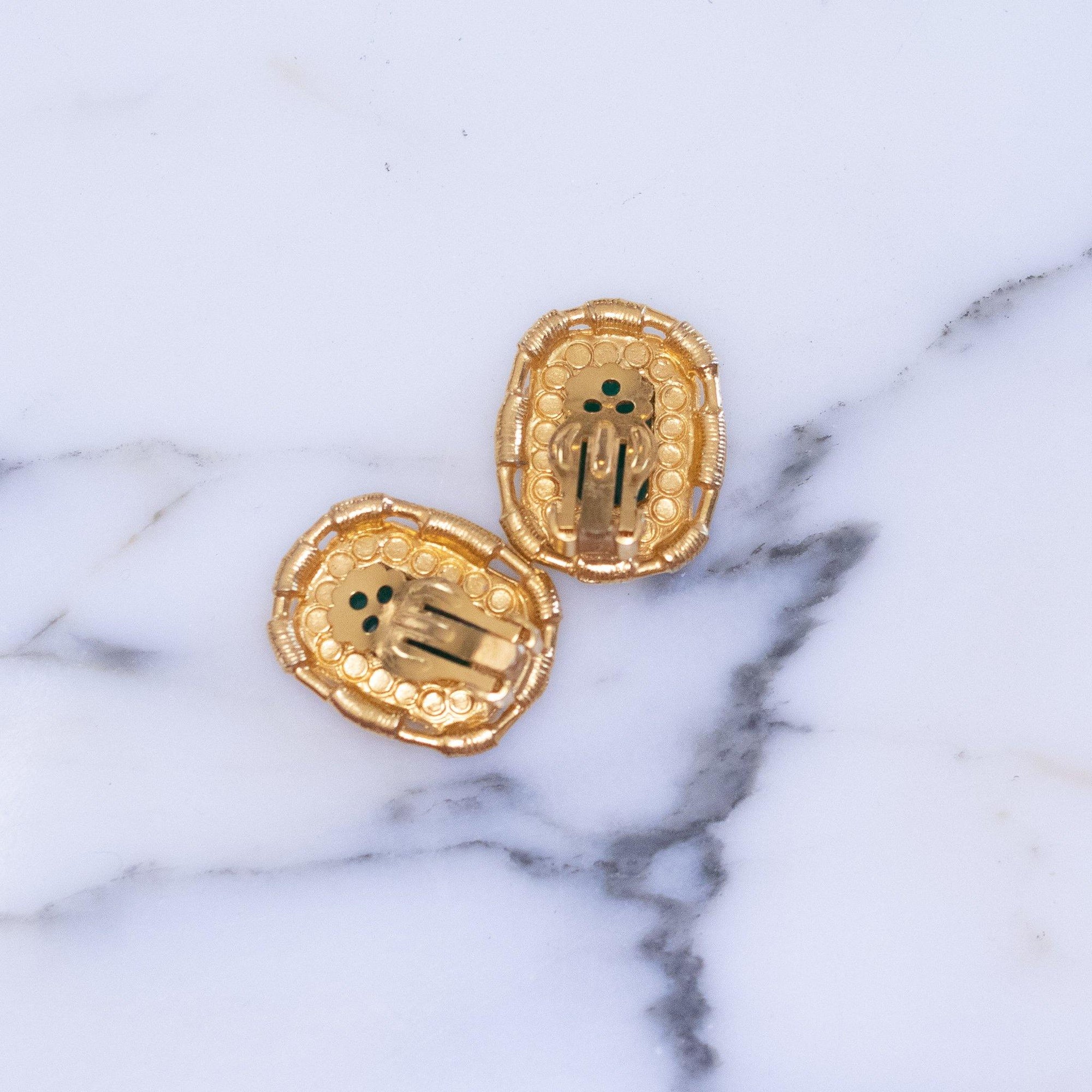 Vintage Green Intaglio Carved Cameo Earrings with Soldier by Unsigned Beauty - Vintage Meet Modern Vintage Jewelry - Chicago, Illinois - #oldhollywoodglamour #vintagemeetmodern #designervintage #jewelrybox #antiquejewelry #vintagejewelry
