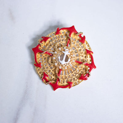 Vintage Red, Gold, and White Anchor Brooch by Unsigned Beauty - Vintage Meet Modern Vintage Jewelry - Chicago, Illinois - #oldhollywoodglamour #vintagemeetmodern #designervintage #jewelrybox #antiquejewelry #vintagejewelry