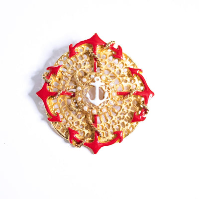 Vintage Red, Gold, and White Anchor Brooch by Unsigned Beauty - Vintage Meet Modern Vintage Jewelry - Chicago, Illinois - #oldhollywoodglamour #vintagemeetmodern #designervintage #jewelrybox #antiquejewelry #vintagejewelry