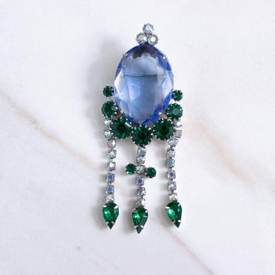 Vintage Blue Crystal Brooch with Diamante and Emerald Green Rhinestone Brooch by Unsigned Beauty - Vintage Meet Modern Vintage Jewelry - Chicago, Illinois - #oldhollywoodglamour #vintagemeetmodern #designervintage #jewelrybox #antiquejewelry #vintagejewelry