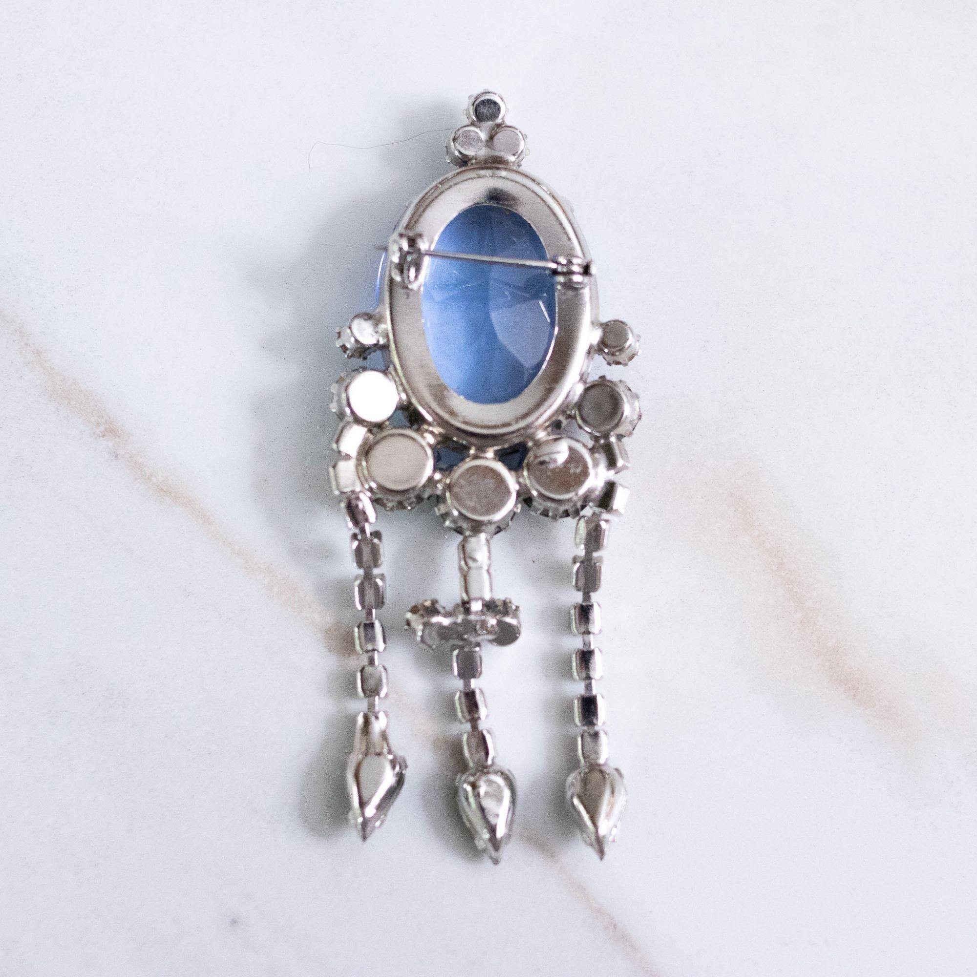 Vintage Blue Crystal Brooch with Diamante and Emerald Green Rhinestone Brooch by Unsigned Beauty - Vintage Meet Modern Vintage Jewelry - Chicago, Illinois - #oldhollywoodglamour #vintagemeetmodern #designervintage #jewelrybox #antiquejewelry #vintagejewelry