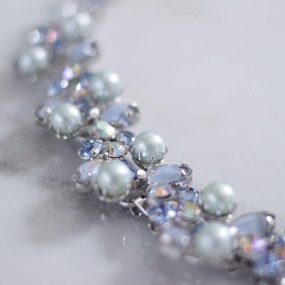 Vintage Light Blue Rhinestone and Faux Pearl Necklace by Unsigned Beauty - Vintage Meet Modern Vintage Jewelry - Chicago, Illinois - #oldhollywoodglamour #vintagemeetmodern #designervintage #jewelrybox #antiquejewelry #vintagejewelry