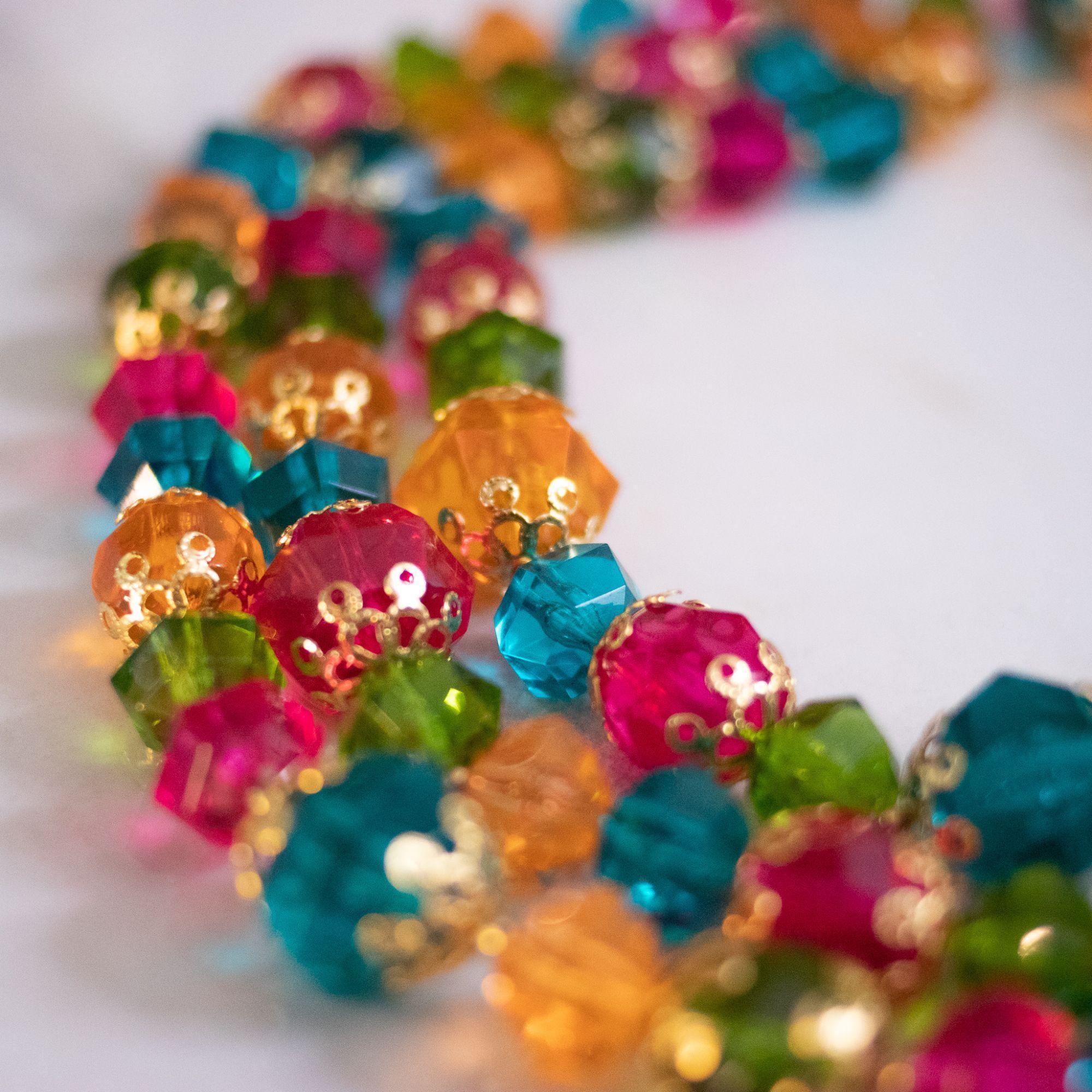 Vintage Chunky Lucite Jewel Tone Triple Strand Necklace by Unsigned Beauty - Vintage Meet Modern Vintage Jewelry - Chicago, Illinois - #oldhollywoodglamour #vintagemeetmodern #designervintage #jewelrybox #antiquejewelry #vintagejewelry