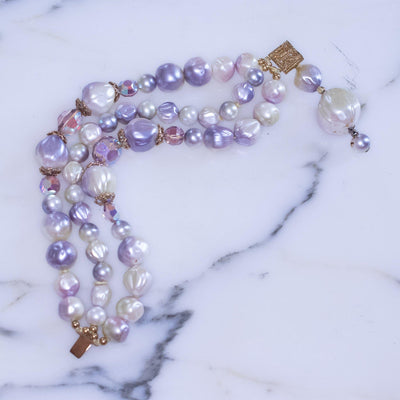 Vintage Amethyst Faux Pearl and Crystal Bead Triple Strand  Bracelet by Unsigned Beauty - Vintage Meet Modern Vintage Jewelry - Chicago, Illinois - #oldhollywoodglamour #vintagemeetmodern #designervintage #jewelrybox #antiquejewelry #vintagejewelry