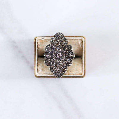 Vintage Victorian Revival Marcasite and Sterling Silver Statement Ring by Hallmarked 925 - Vintage Meet Modern Vintage Jewelry - Chicago, Illinois - #oldhollywoodglamour #vintagemeetmodern #designervintage #jewelrybox #antiquejewelry #vintagejewelry