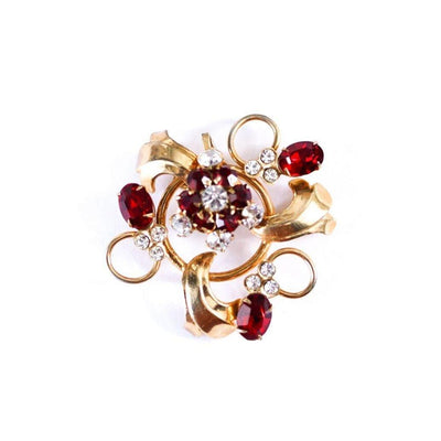 Vintage 1940s Gold Scroll with Garnet Red Crystal by Unsigned Beauty - Vintage Meet Modern Vintage Jewelry - Chicago, Illinois - #oldhollywoodglamour #vintagemeetmodern #designervintage #jewelrybox #antiquejewelry #vintagejewelry