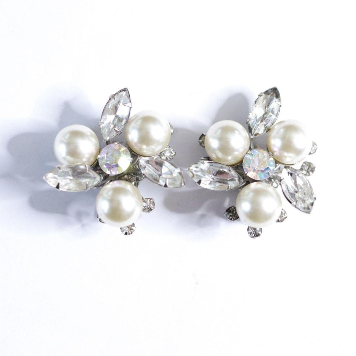 Vintage Judy Lee Sparkly Rhinestone and Large Pearl Statement Earrings