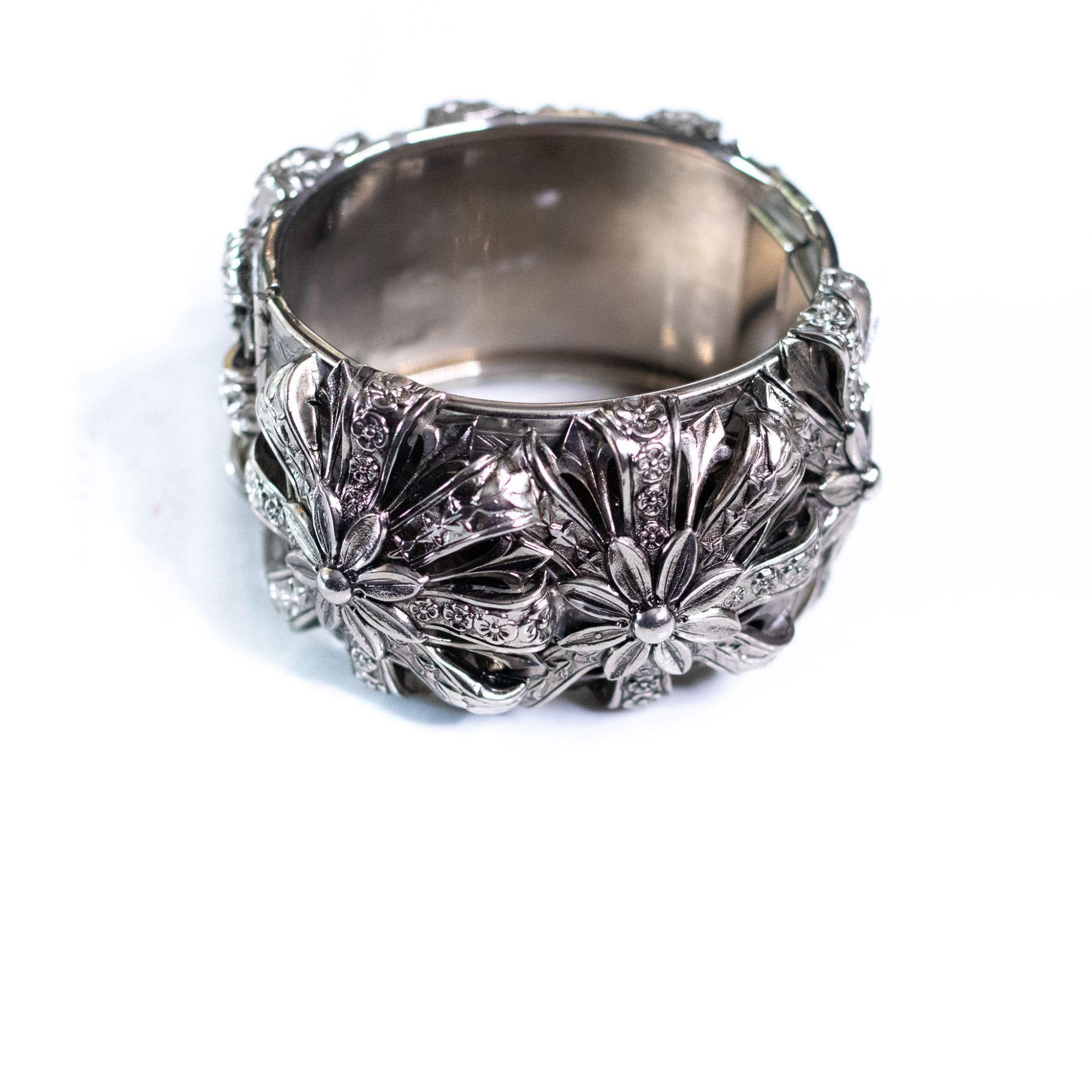 Vintage Unsigned Whiting and Davis Victoria Revival Ornate Wide Bangle Bracelet by Whiting and Davis - Vintage Meet Modern Vintage Jewelry - Chicago, Illinois - #oldhollywoodglamour #vintagemeetmodern #designervintage #jewelrybox #antiquejewelry #vintagejewelry