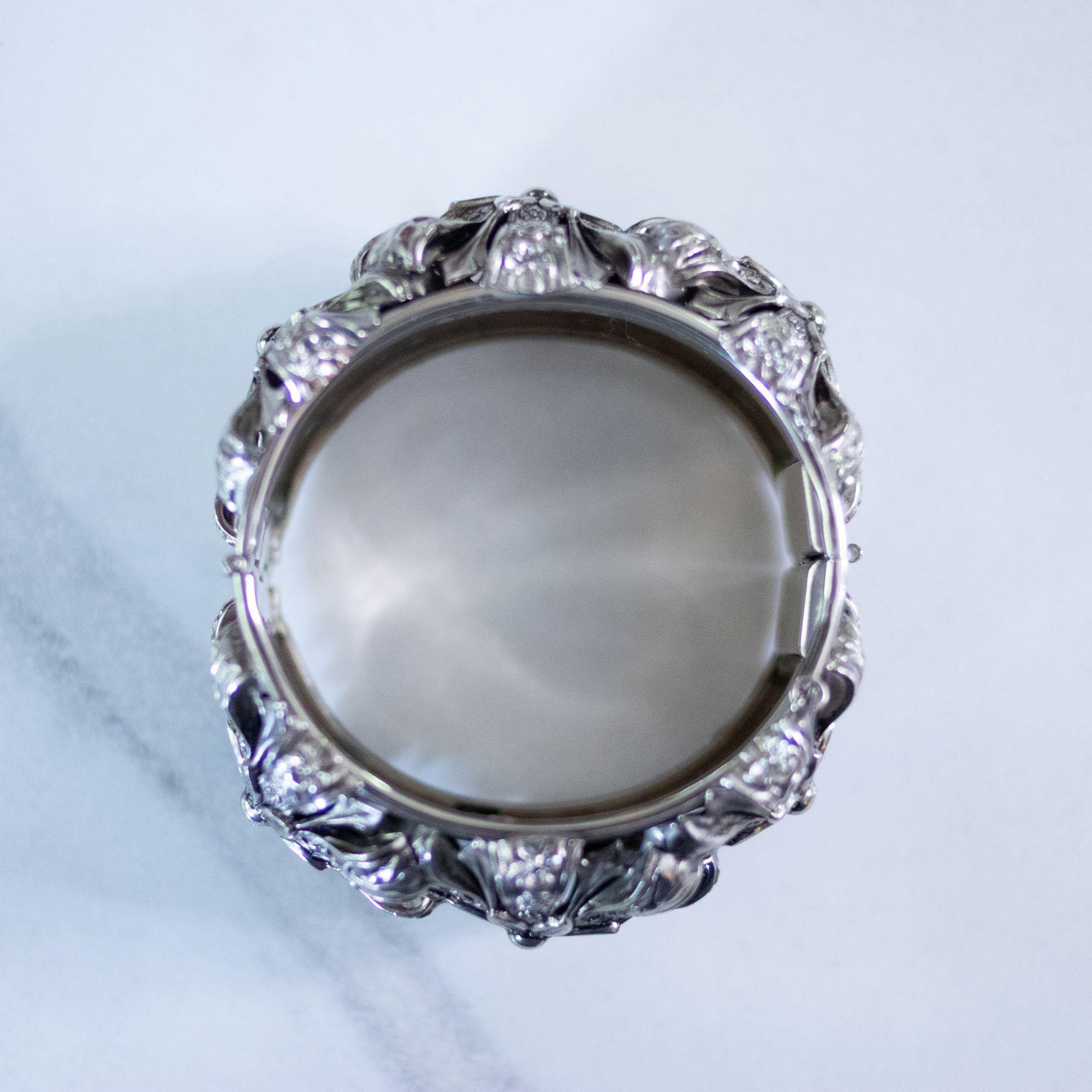 Vintage Unsigned Whiting and Davis Victoria Revival Ornate Wide Bangle Bracelet by Whiting and Davis - Vintage Meet Modern Vintage Jewelry - Chicago, Illinois - #oldhollywoodglamour #vintagemeetmodern #designervintage #jewelrybox #antiquejewelry #vintagejewelry