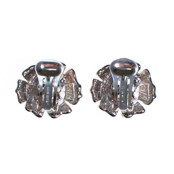 Vintage Nolan Miller Black Diamond and Diamante Crystal Camelia Statement Earrings, Clip On by Nolan Miller - Vintage Meet Modern Vintage Jewelry - Chicago, Illinois - #oldhollywoodglamour #vintagemeetmodern #designervintage #jewelrybox #antiquejewelry #vintagejewelry