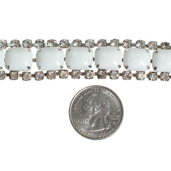 Vintage Milk Glass and Diamante Rhinestone Bracelet by 1960s - Vintage Meet Modern Vintage Jewelry - Chicago, Illinois - #oldhollywoodglamour #vintagemeetmodern #designervintage #jewelrybox #antiquejewelry #vintagejewelry