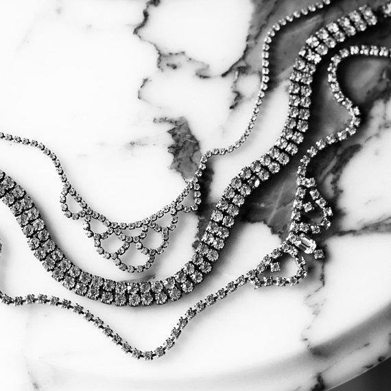 Vintage Rhinestone Bib Necklace by 1950s - Vintage Meet Modern Vintage Jewelry - Chicago, Illinois - #oldhollywoodglamour #vintagemeetmodern #designervintage #jewelrybox #antiquejewelry #vintagejewelry