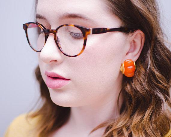 Vintage KJL Orange Lucite Shell Earrings by KJL - Vintage Meet Modern Vintage Jewelry - Chicago, Illinois - #oldhollywoodglamour #vintagemeetmodern #designervintage #jewelrybox #antiquejewelry #vintagejewelry