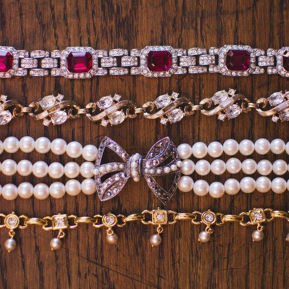 Vintage Joan Rivers Gold Tone Bracelet with faux pearls and diamante crystals by Joan Rivers - Vintage Meet Modern Vintage Jewelry - Chicago, Illinois - #oldhollywoodglamour #vintagemeetmodern #designervintage #jewelrybox #antiquejewelry #vintagejewelry