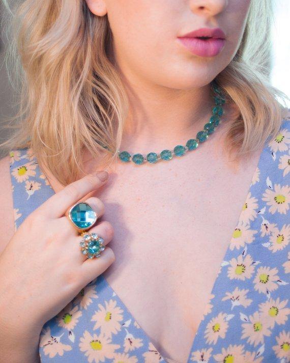 Vintage CN Design Ring, Blue Crystal Statement Ring, Size 8 1/2 by CN - Vintage Meet Modern Vintage Jewelry - Chicago, Illinois - #oldhollywoodglamour #vintagemeetmodern #designervintage #jewelrybox #antiquejewelry #vintagejewelry