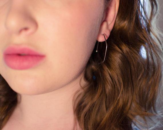 Vintage Silver Hexagon Hoop Earrings by 1970s - Vintage Meet Modern Vintage Jewelry - Chicago, Illinois - #oldhollywoodglamour #vintagemeetmodern #designervintage #jewelrybox #antiquejewelry #vintagejewelry