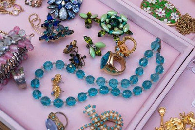 Vintage 1950s Light Green and Dark Green Rhinestone Statement Earrings, Clip On by 1950s - Vintage Meet Modern Vintage Jewelry - Chicago, Illinois - #oldhollywoodglamour #vintagemeetmodern #designervintage #jewelrybox #antiquejewelry #vintagejewelry