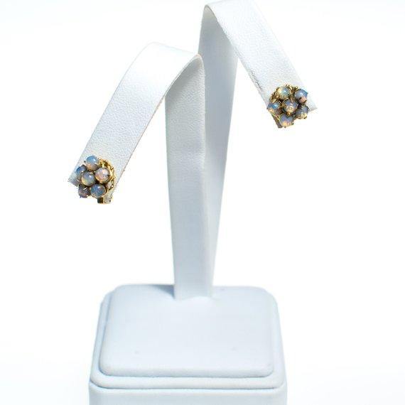 Vintage Petite Opaline Cluster Earrings, Clip On by 1950s - Vintage Meet Modern Vintage Jewelry - Chicago, Illinois - #oldhollywoodglamour #vintagemeetmodern #designervintage #jewelrybox #antiquejewelry #vintagejewelry