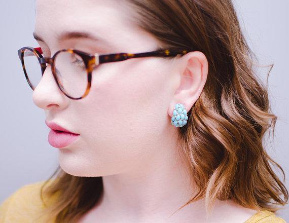 Vintage Kenneth Jay Lane Turquoise Beaded Earrings, Clip On by Kenneth Jay Lane - Vintage Meet Modern Vintage Jewelry - Chicago, Illinois - #oldhollywoodglamour #vintagemeetmodern #designervintage #jewelrybox #antiquejewelry #vintagejewelry