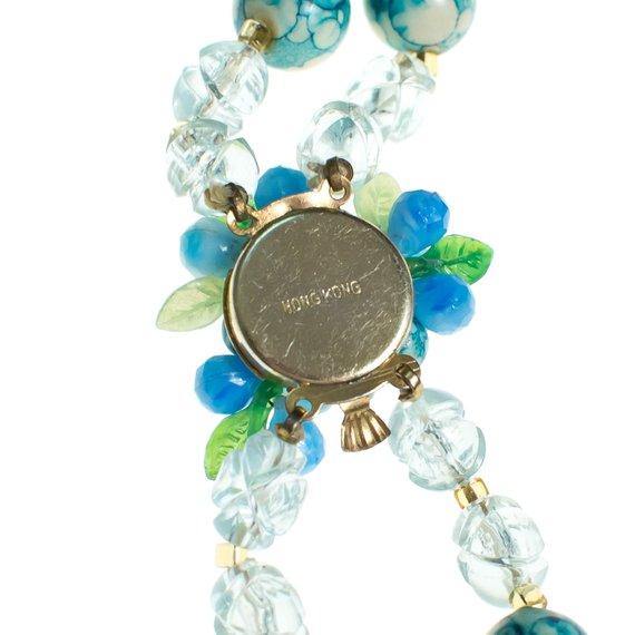 Vintage 1950s Blue and White Crystal Bubble Bead Necklace with Flowers by 1950s - Vintage Meet Modern Vintage Jewelry - Chicago, Illinois - #oldhollywoodglamour #vintagemeetmodern #designervintage #jewelrybox #antiquejewelry #vintagejewelry