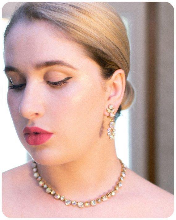 Vintage Aurora Borealis Rhinestone Chandelier Statement Earrings, Clip On, Dangling by Aurora Borealis - Vintage Meet Modern Vintage Jewelry - Chicago, Illinois - #oldhollywoodglamour #vintagemeetmodern #designervintage #jewelrybox #antiquejewelry #vintagejewelry