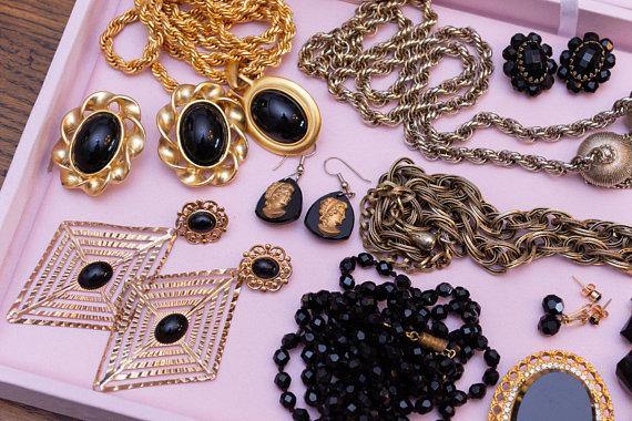 Vintage Karl Lagerfeld Black and Gold Statement Earrings by Karl Lagerfeld - Vintage Meet Modern Vintage Jewelry - Chicago, Illinois - #oldhollywoodglamour #vintagemeetmodern #designervintage #jewelrybox #antiquejewelry #vintagejewelry