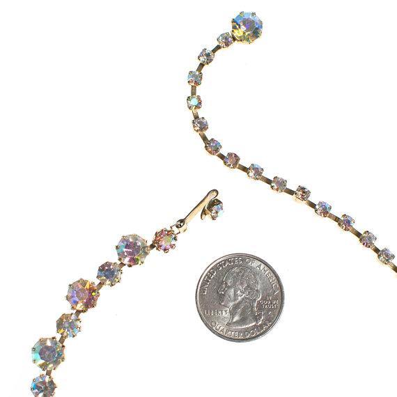 Vintage 1960s Emmons Aurora Borealis  Iridescent Rhinestone Necklace by Emmons - Vintage Meet Modern Vintage Jewelry - Chicago, Illinois - #oldhollywoodglamour #vintagemeetmodern #designervintage #jewelrybox #antiquejewelry #vintagejewelry