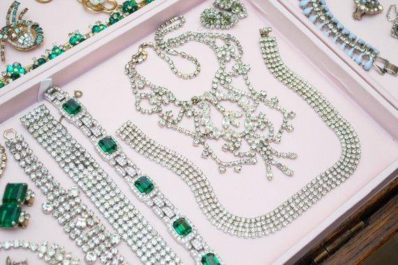 Vintage Art Deco Wide Clear Diamante Rhinestone Bracelet, Rhodium Plated Silver Tone, 1940s Era by Art Deco - Vintage Meet Modern Vintage Jewelry - Chicago, Illinois - #oldhollywoodglamour #vintagemeetmodern #designervintage #jewelrybox #antiquejewelry #vintagejewelry