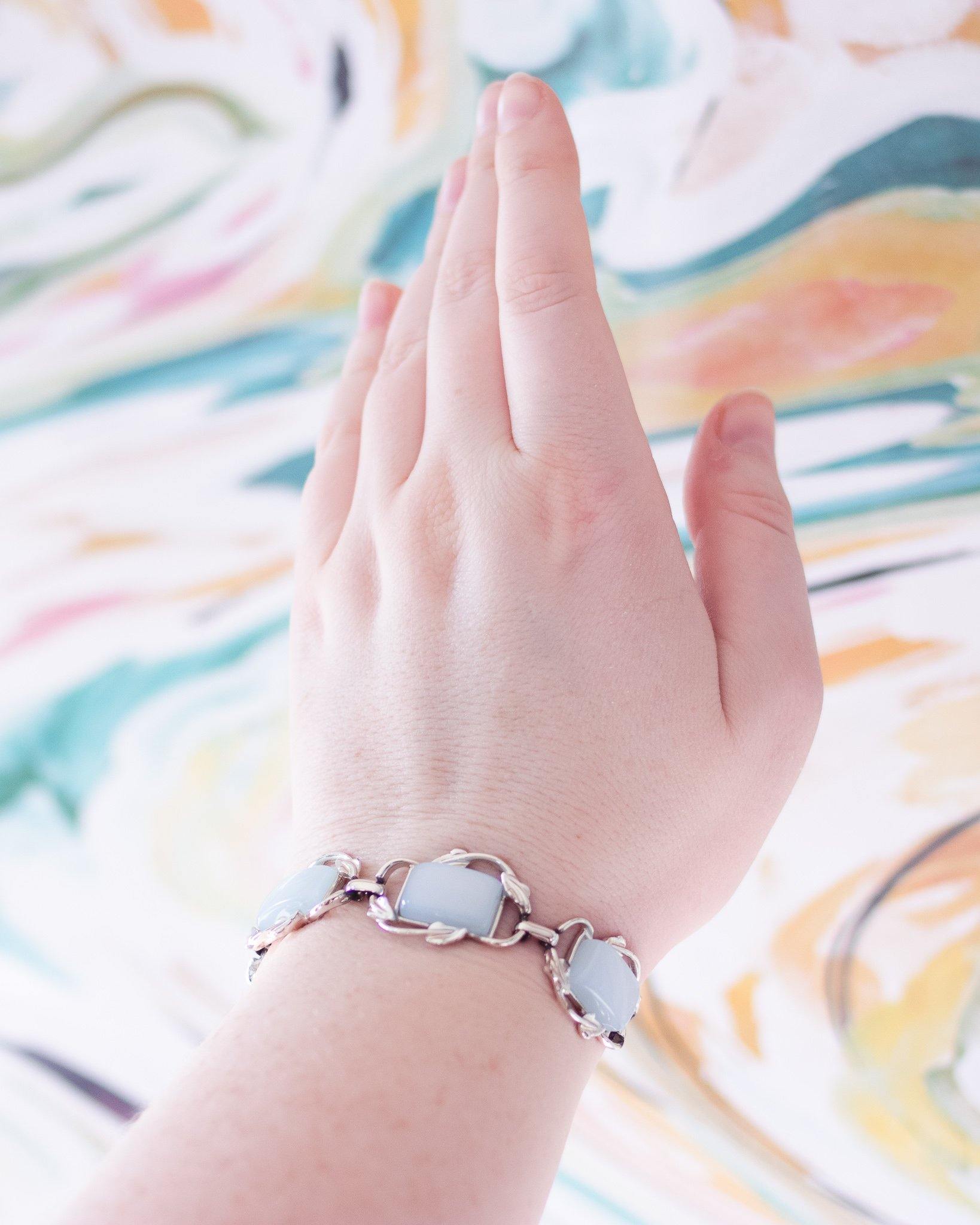 Vintage Light Blue and Silver Fold Over Bracelet by Coro - Vintage Meet Modern Vintage Jewelry - Chicago, Illinois - #oldhollywoodglamour #vintagemeetmodern #designervintage #jewelrybox #antiquejewelry #vintagejewelry