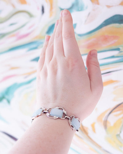 Vintage Light Blue and Silver Fold Over Bracelet by Coro - Vintage Meet Modern Vintage Jewelry - Chicago, Illinois - #oldhollywoodglamour #vintagemeetmodern #designervintage #jewelrybox #antiquejewelry #vintagejewelry