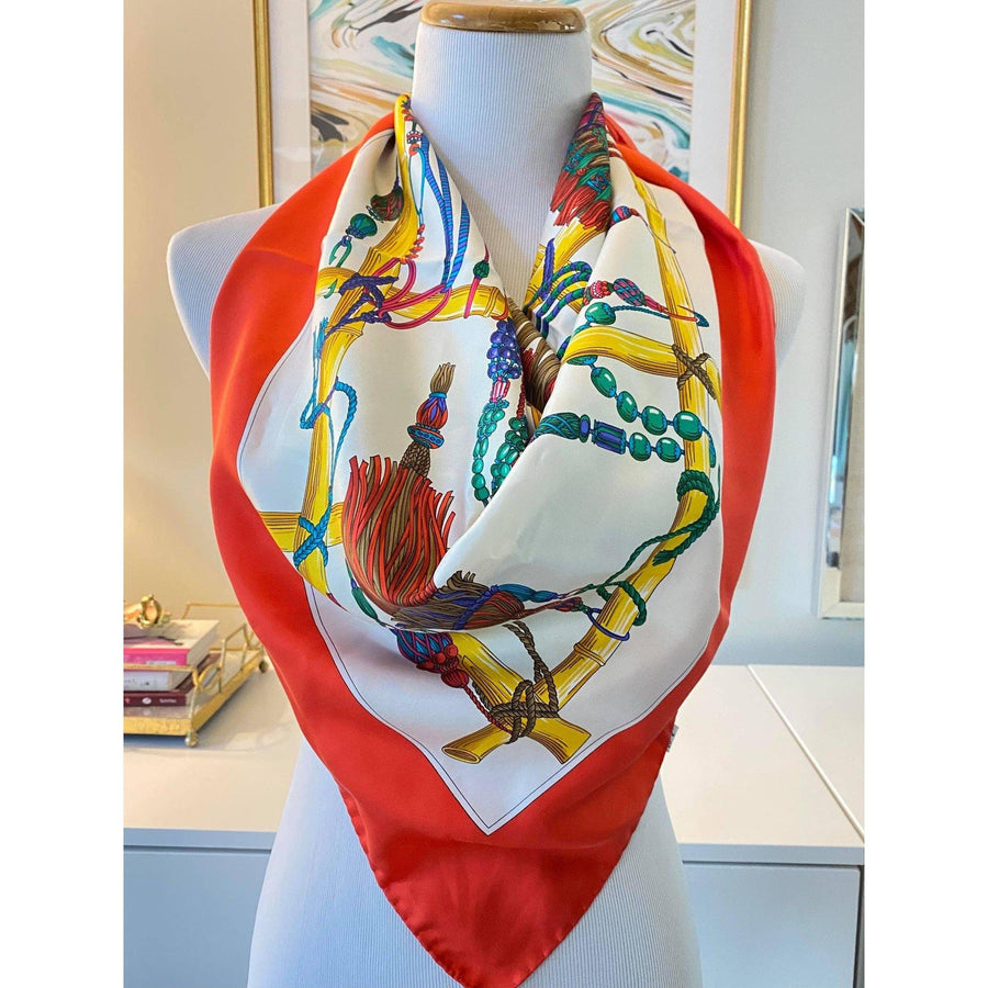 Vintage Jodhpur Paris Tassel Silk Scarf by Jodphur - Vintage Meet Modern Vintage Jewelry - Chicago, Illinois - #oldhollywoodglamour #vintagemeetmodern #designervintage #jewelrybox #antiquejewelry #vintagejewelry