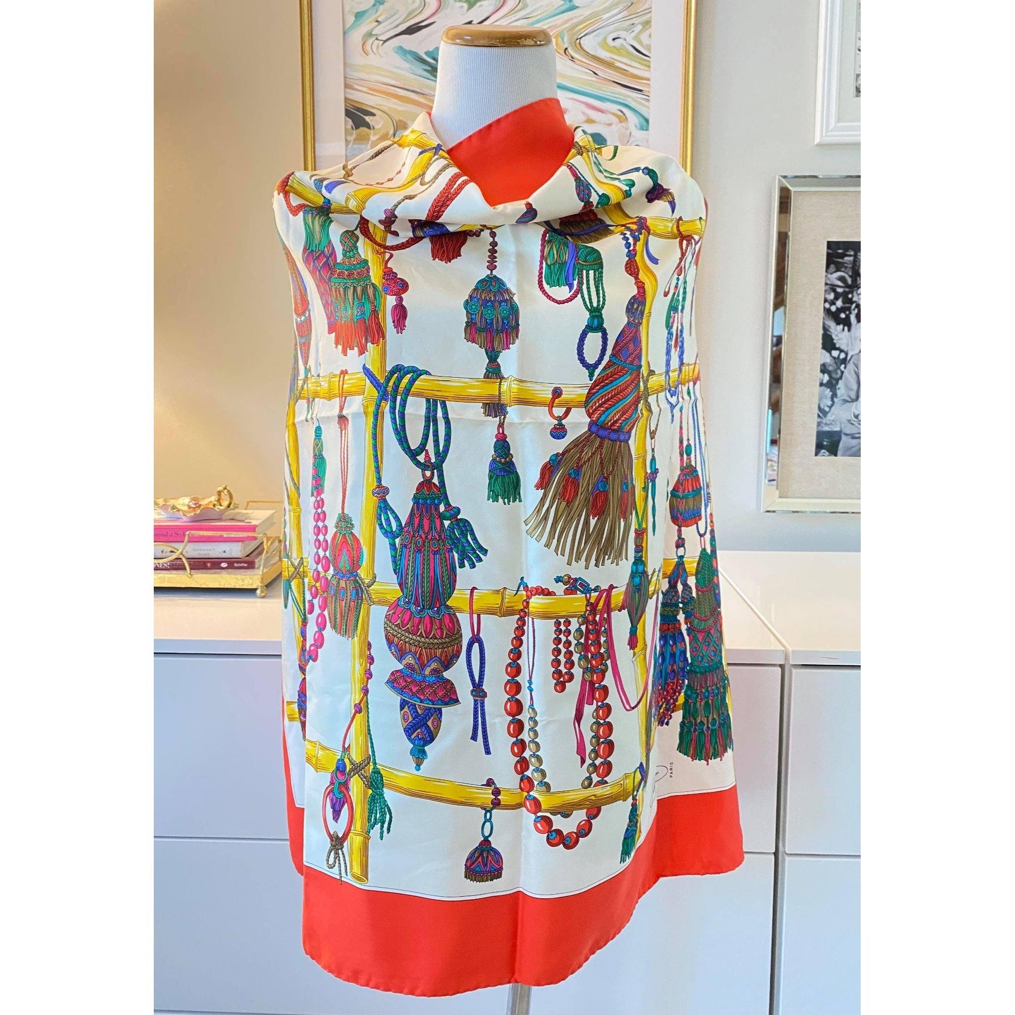 Vintage Jodhpur Paris Tassel Silk Scarf by Jodphur - Vintage Meet Modern Vintage Jewelry - Chicago, Illinois - #oldhollywoodglamour #vintagemeetmodern #designervintage #jewelrybox #antiquejewelry #vintagejewelry