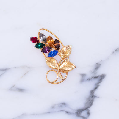 Vintage Colorful Rhinestone Gold Leaf Brooch by Unsigned Beauty - Vintage Meet Modern Vintage Jewelry - Chicago, Illinois - #oldhollywoodglamour #vintagemeetmodern #designervintage #jewelrybox #antiquejewelry #vintagejewelry
