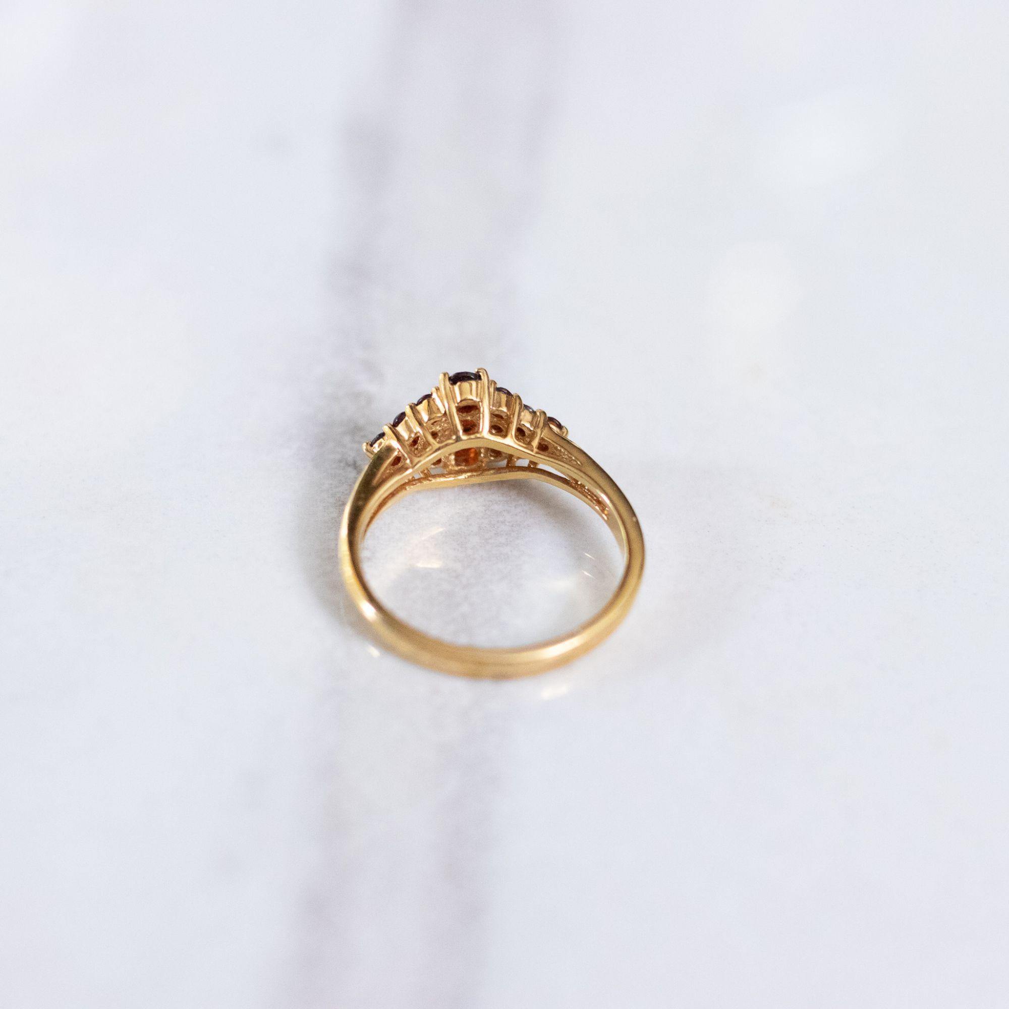 Vintage 1980s Garnet Cocktail Statement Ring by 18kt Gold Plated - Vintage Meet Modern Vintage Jewelry - Chicago, Illinois - #oldhollywoodglamour #vintagemeetmodern #designervintage #jewelrybox #antiquejewelry #vintagejewelry