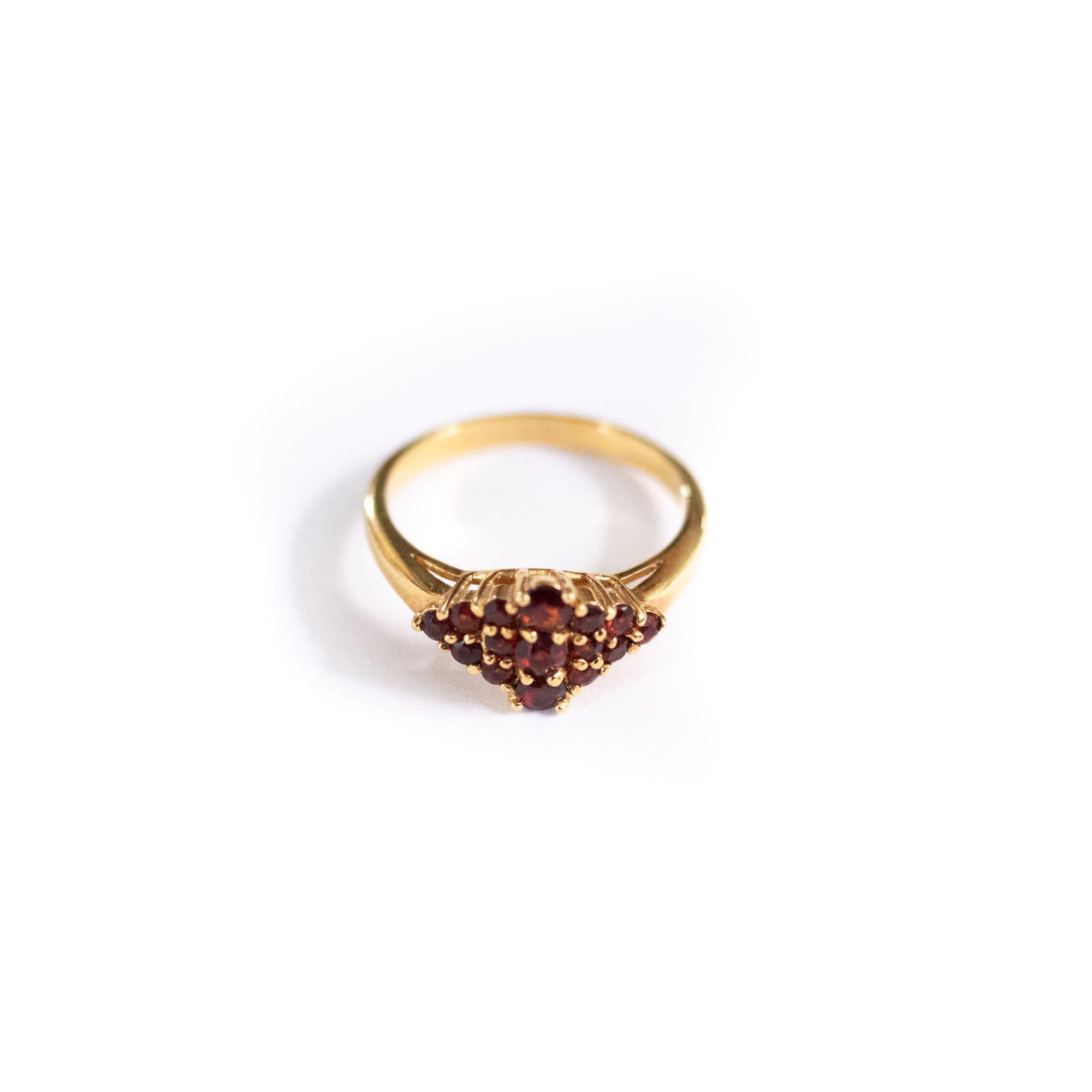 Vintage 1980s Garnet Cocktail Statement Ring by 18kt Gold Plated - Vintage Meet Modern Vintage Jewelry - Chicago, Illinois - #oldhollywoodglamour #vintagemeetmodern #designervintage #jewelrybox #antiquejewelry #vintagejewelry