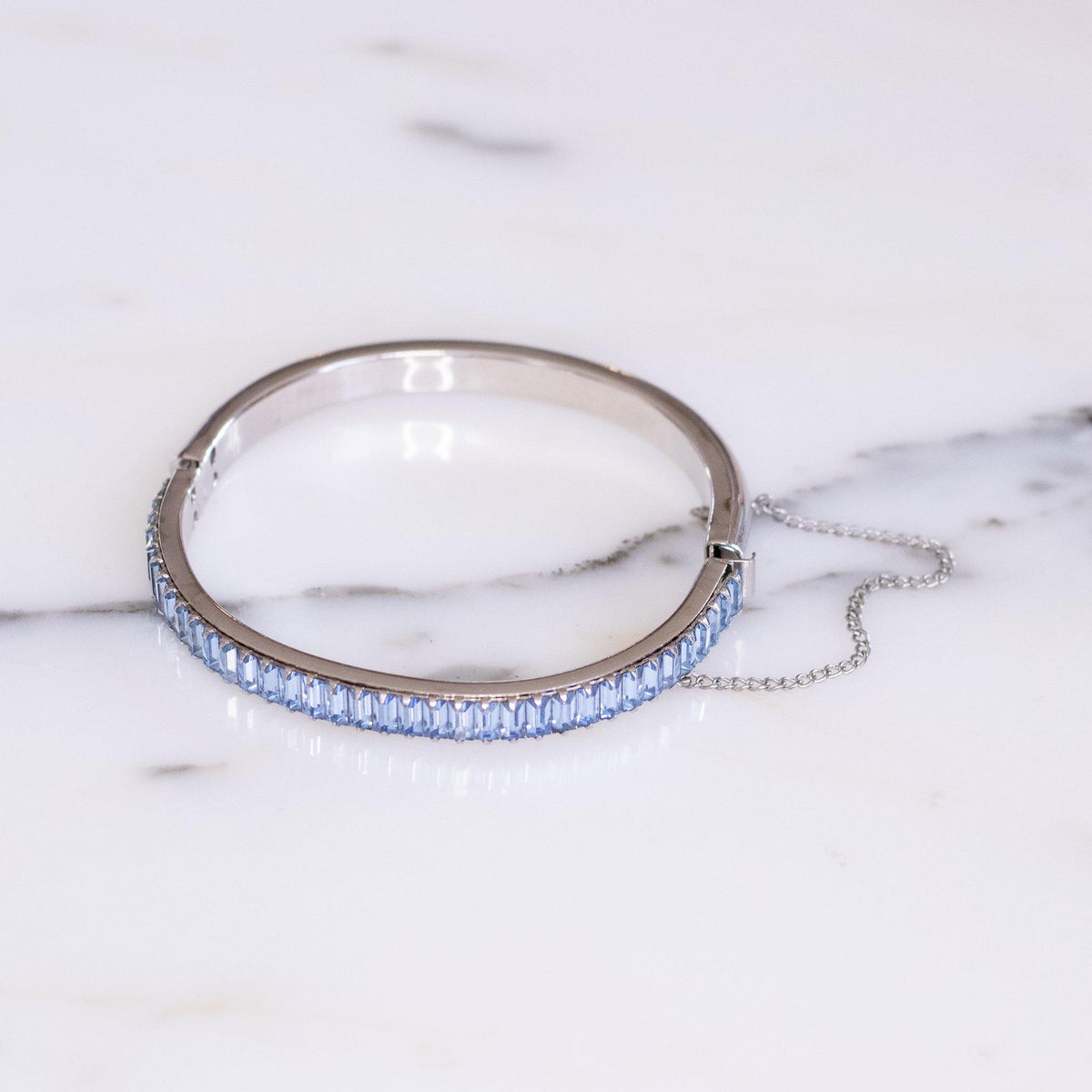 Vintage Blue Baguette Crystal Bangle Bracelet
