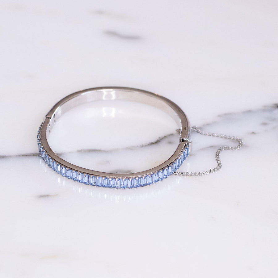 Vintage Blue Baguette Crystal Bangle Bracelet by Unsigned Beauty - Vintage Meet Modern Vintage Jewelry - Chicago, Illinois - #oldhollywoodglamour #vintagemeetmodern #designervintage #jewelrybox #antiquejewelry #vintagejewelry