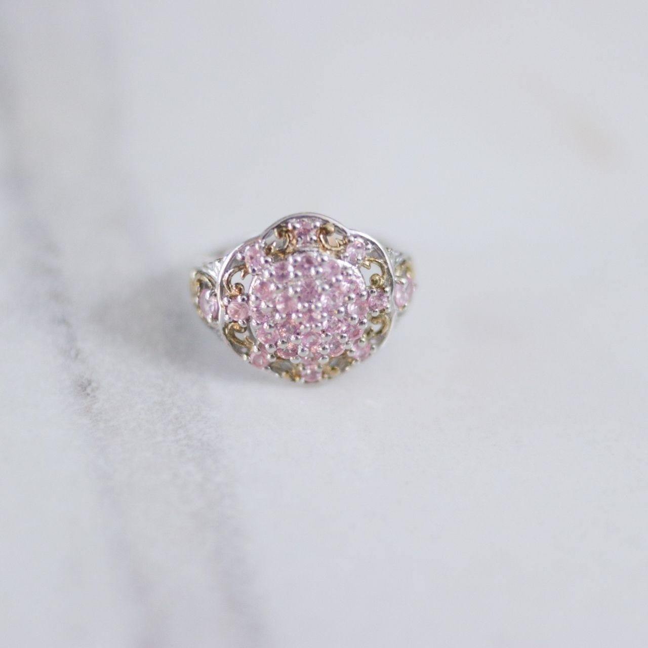 Vintage Pink Topaz Cluster Ring Sterling Silver with 18kt Gold Accents by Unsigned Beauty - Vintage Meet Modern Vintage Jewelry - Chicago, Illinois - #oldhollywoodglamour #vintagemeetmodern #designervintage #jewelrybox #antiquejewelry #vintagejewelry