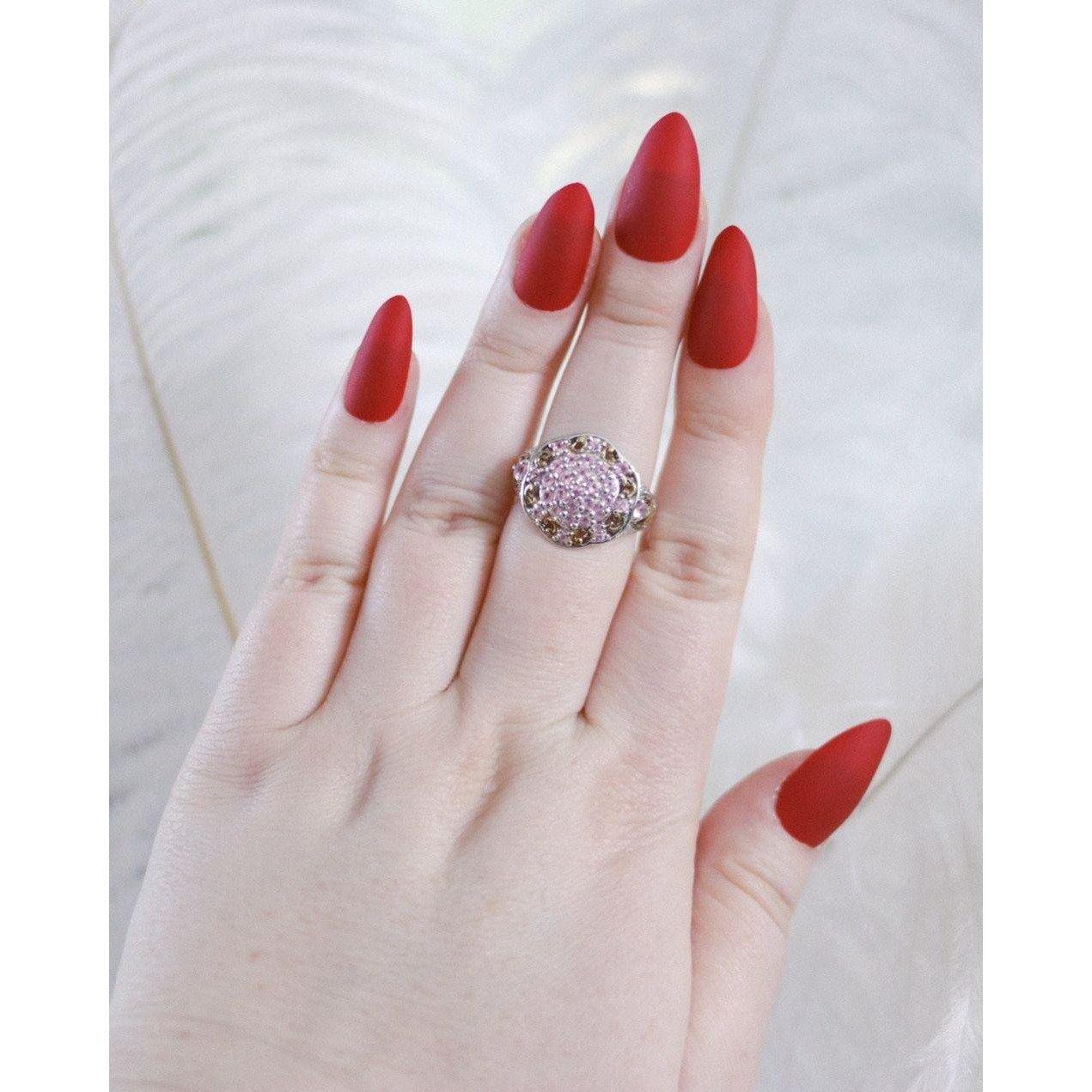 Vintage Pink Topaz Cluster Ring Sterling Silver with 18kt Gold Accents by Unsigned Beauty - Vintage Meet Modern Vintage Jewelry - Chicago, Illinois - #oldhollywoodglamour #vintagemeetmodern #designervintage #jewelrybox #antiquejewelry #vintagejewelry