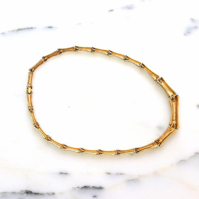 Vintage Mid Century Gold Bamboo Link Necklace by Unsigned Beauty - Vintage Meet Modern Vintage Jewelry - Chicago, Illinois - #oldhollywoodglamour #vintagemeetmodern #designervintage #jewelrybox #antiquejewelry #vintagejewelry