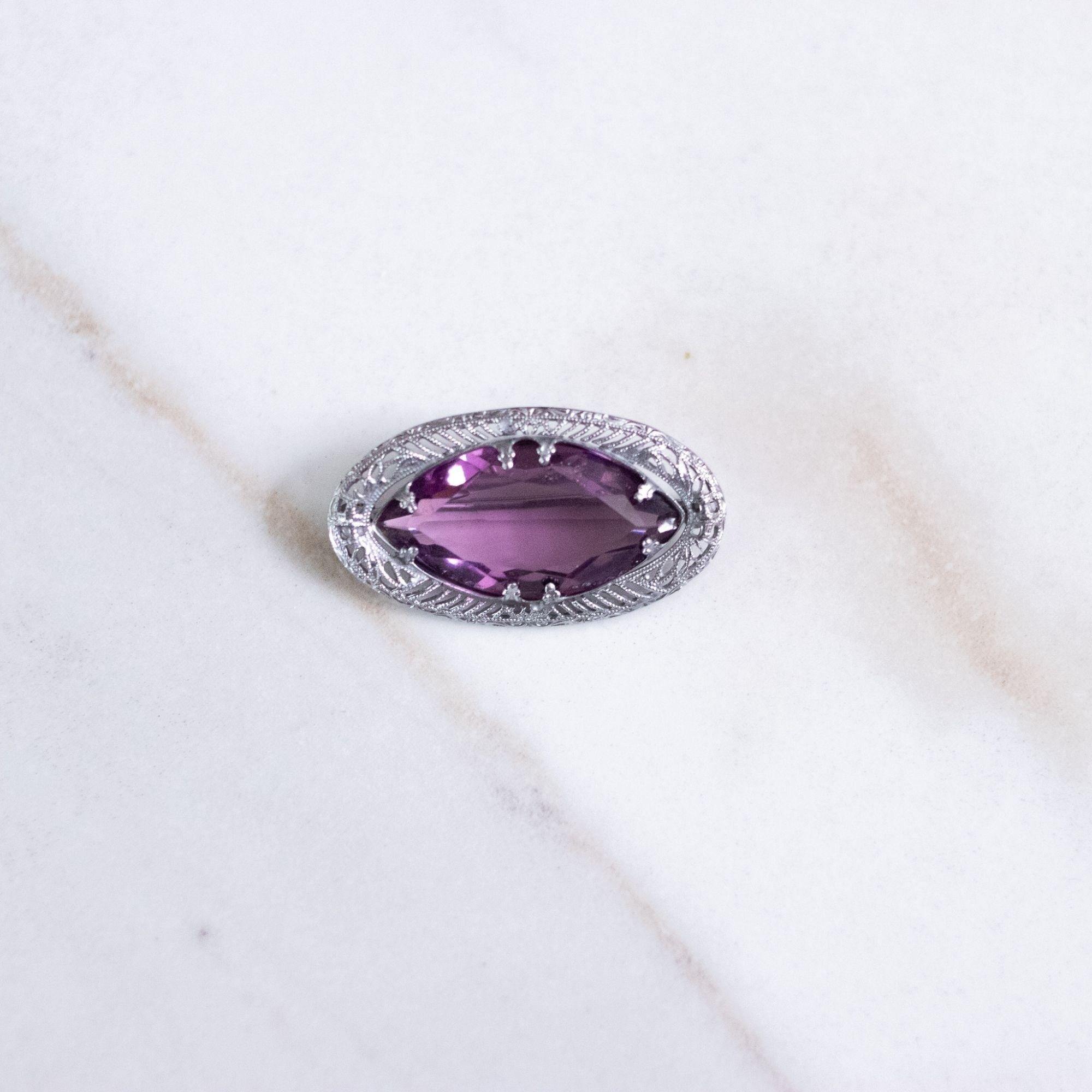 Vintage Edwardian Filigree Brooch with Amethyst Crystal by Unsigned Beauty - Vintage Meet Modern Vintage Jewelry - Chicago, Illinois - #oldhollywoodglamour #vintagemeetmodern #designervintage #jewelrybox #antiquejewelry #vintagejewelry