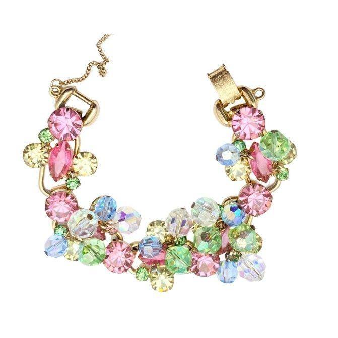 Vintage Juliana Pastel Rhinestone Cha Cha Bracelet by Juliana - Vintage Meet Modern Vintage Jewelry - Chicago, Illinois - #oldhollywoodglamour #vintagemeetmodern #designervintage #jewelrybox #antiquejewelry #vintagejewelry