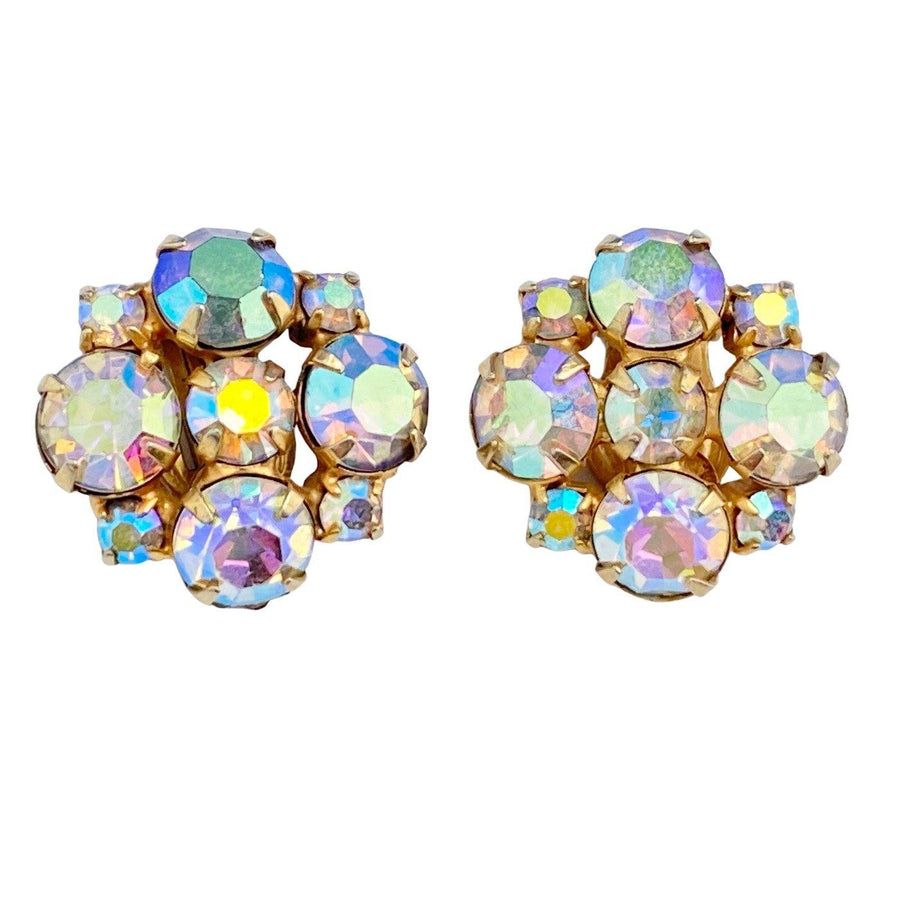 Vintage Aurora Borealis Medium Size Cluster Earrings by Unsigned Beauty - Vintage Meet Modern Vintage Jewelry - Chicago, Illinois - #oldhollywoodglamour #vintagemeetmodern #designervintage #jewelrybox #antiquejewelry #vintagejewelry